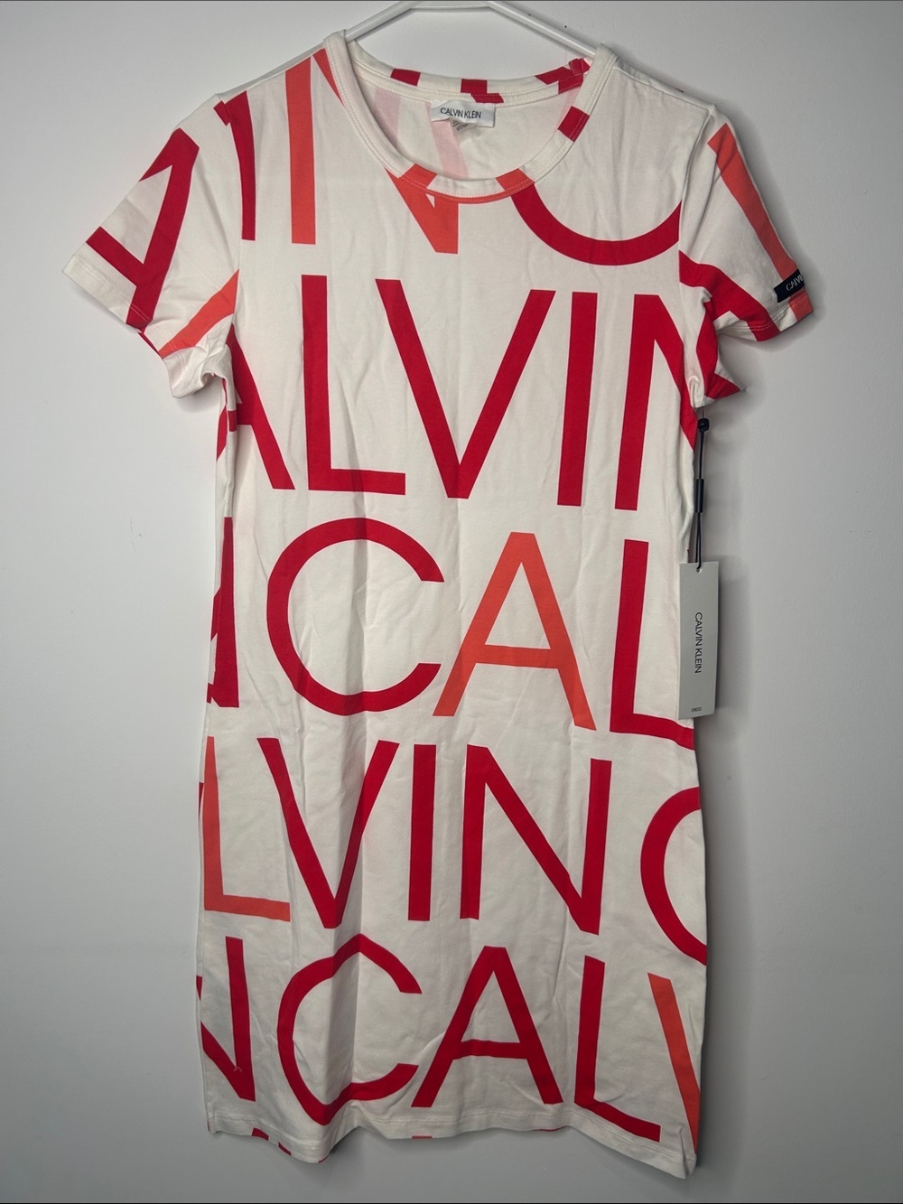 Calvin Klein White Tee Dress with Bold Red Logo - Picture 1 of 6